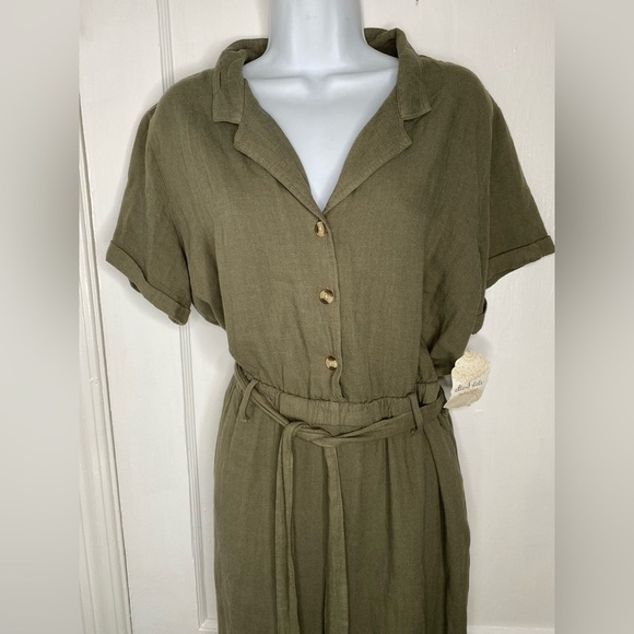 ALTAR’D STATE NWT Olive Green Button-Up Belted Dress Large - Picture 2 of 9